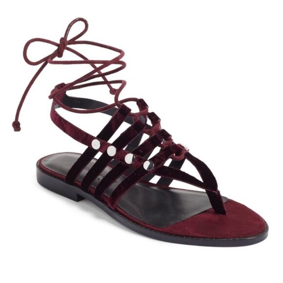 Rebecca Minkoff Evonne Wine Red Purple Velvet Laceup Sandals NEW 7.5 - Picture 3 of 8
